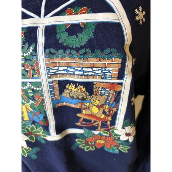 Vintage Christmas Grandmacore Sweatshirt fireplace Cottagecore SZ M - Picture 2 of 7